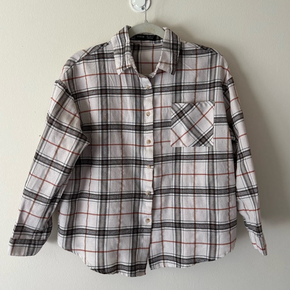 SHEIN Flannel in Black, White, and Brown